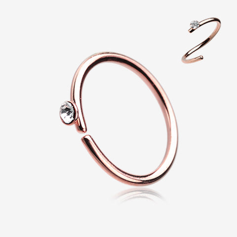 Rose Gold Gem Top Bendable Steel Nose Hoop-Clear Gem