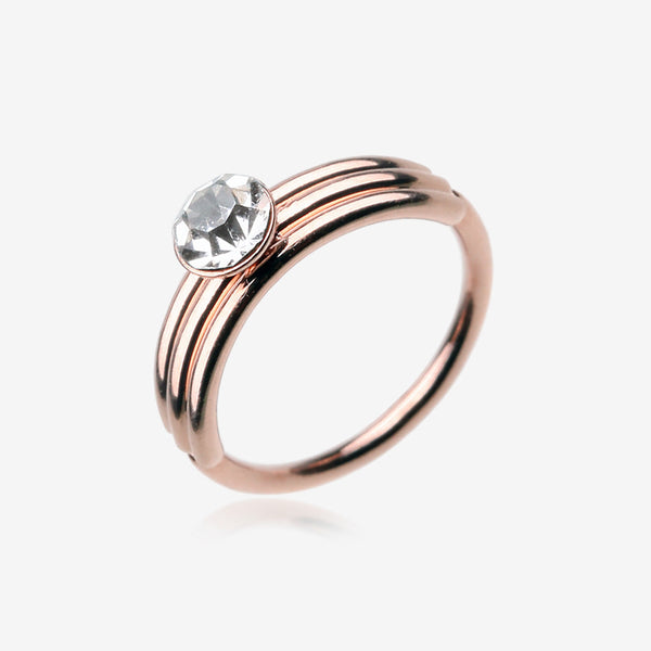 Rose Gold Triple Stacked Design Sparkle Bendable Hoop Ring-Clear Gem