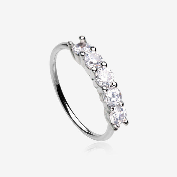 Multi-Gem Princess Prong Sparkles Bendable Hoop Ring-Clear Gem