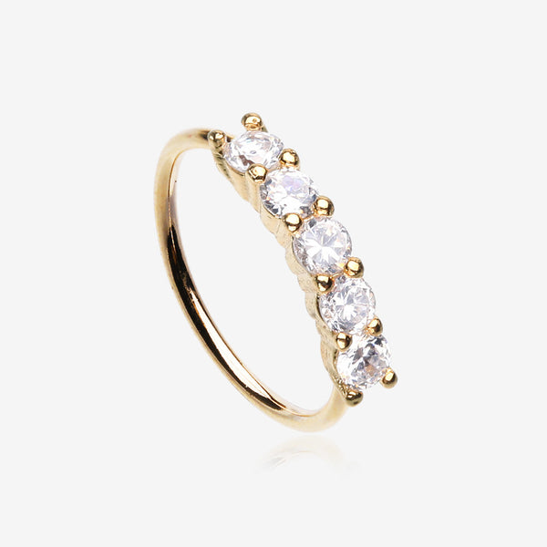 Golden Multi-Gem Princess Prong Sparkles Bendable Hoop Ring-Clear Gem