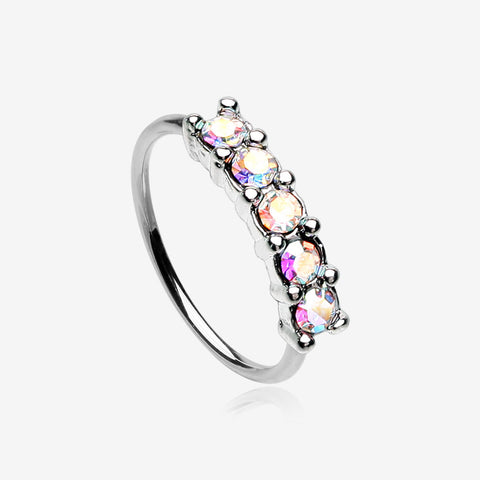 Aurora Multi-Gem Princess Prong Sparkles Bendable Hoop Ring-Aurora Borealis