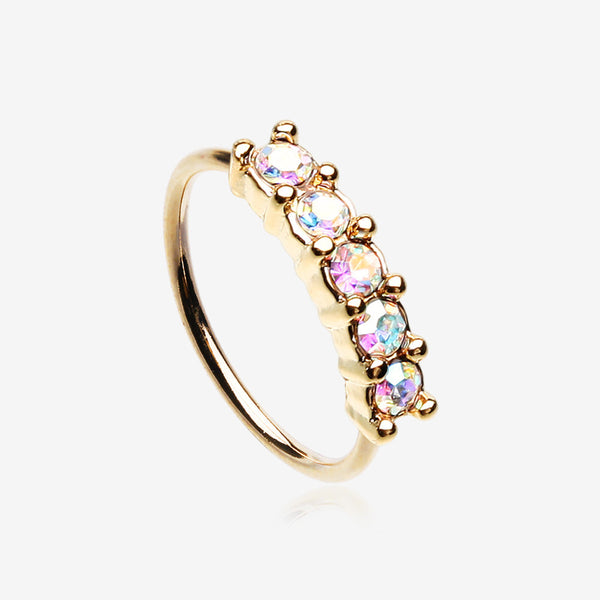 Golden Aurora Multi-Gem Princess Prong Sparkles Bendable Hoop Ring-Aurora Borealis