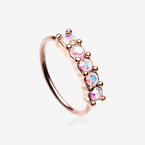 Rose Gold Aurora Multi-Gem Princess Prong Sparkles Bendable Hoop Ring-Aurora Borealis