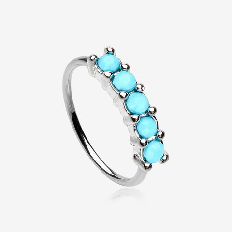 Turquoise Multi Beads Princess Prong Bendable Hoop Ring-Turquoise