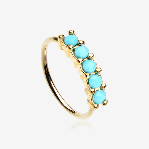 Golden Turquoise Multi Beads Princess Prong Bendable Hoop Ring-Turquoise