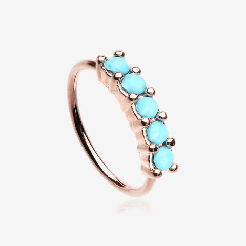 Rose Gold Turquoise Multi Beads Princess Prong Bendable Hoop Ring-Turquoise