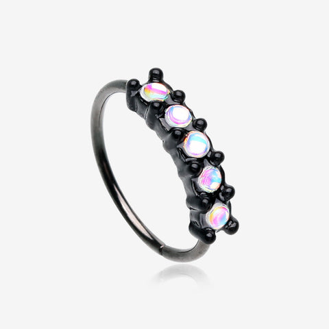 Blackline Iridescent Revo Multi Sparkles Princess Prong Bendable Hoop Ring-Black