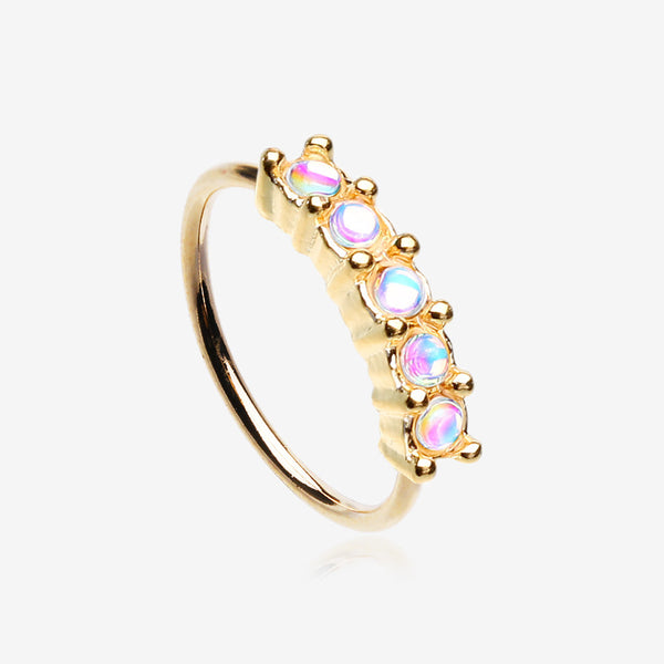 Golden Iridescent Revo Multi Sparkles Princess Prong Bendable Hoop Ring