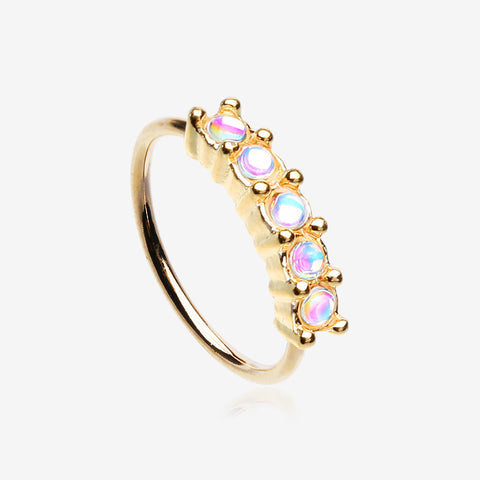 Golden Iridescent Revo Multi Sparkles Princess Prong Bendable Hoop Ring