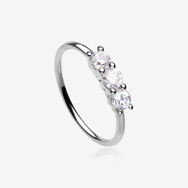 Triple Gem Princess Prong Sparkles Bendable Hoop Ring-Clear Gem