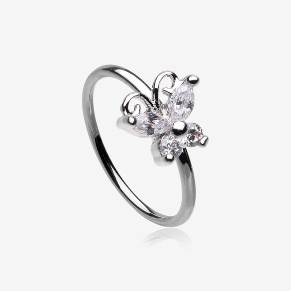 Dainty Butterfly Sparkle Bendable Hoop Ring-Clear Gem