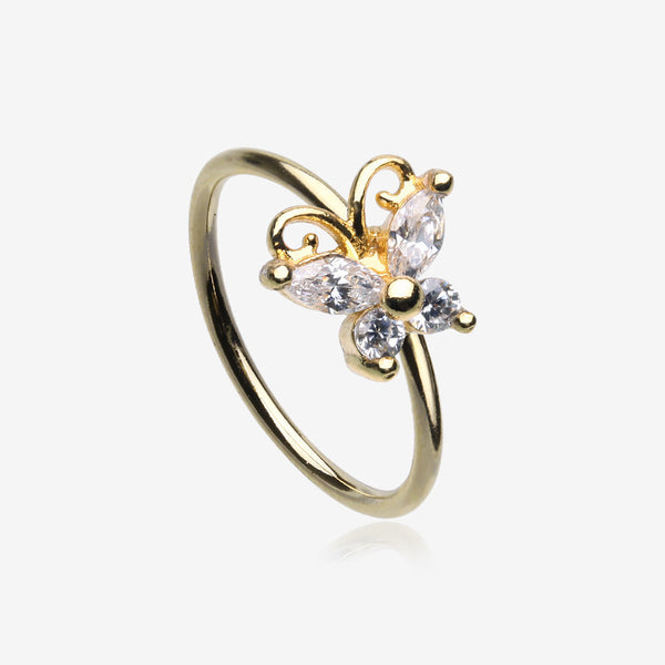 Golden Dainty Butterfly Sparkle Bendable Hoop Ring-Clear Gem