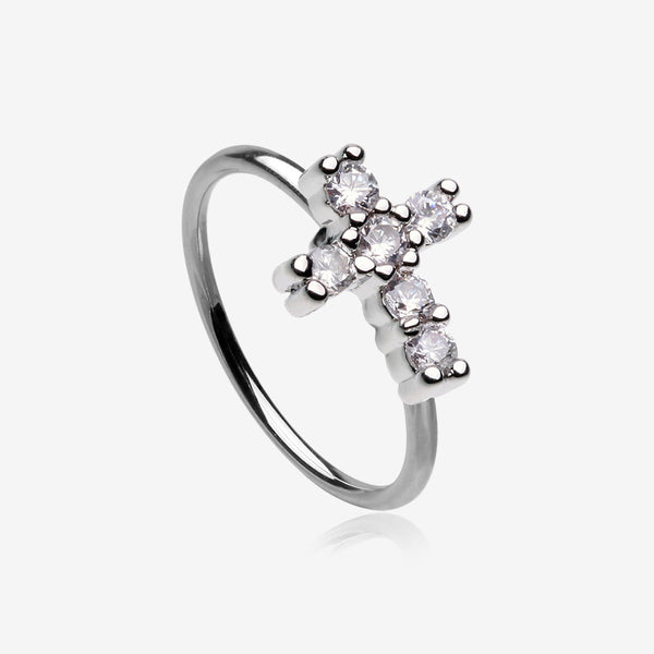 Brilliant Sparkle Cross Multi-Gem Bendable Hoop Ring-Clear Gem