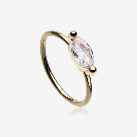 Golden Classic Marquise Gem Sparkle Bendable Hoop Ring-Clear Gem