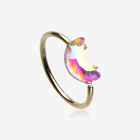 Golden Aurora Crescent Moon Iridescent Sparkle Bendable Hoop Ring-Aurora Borealis