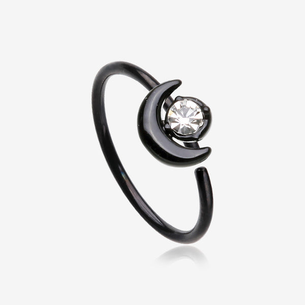 Blackline Midnight Crescent Moon Sparkle Bendable Hoop Ring-Clear Gem