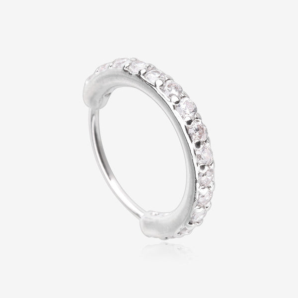 Brilliant Sparkle Gems Lined Steel Bendable Hoop Ring-Clear Gem