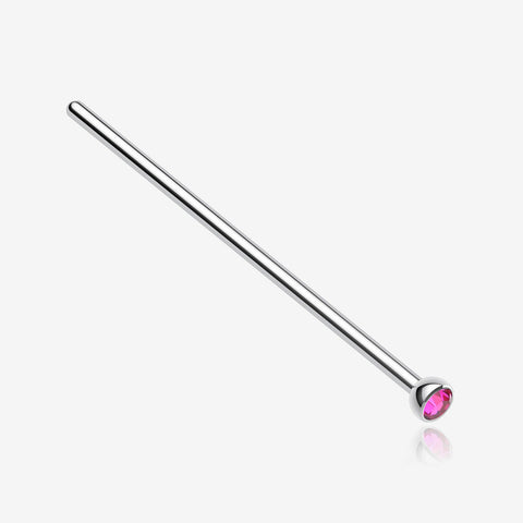 Press Fit Gem Top Steel Fishtail Nose Stud Ring-Fuchsia