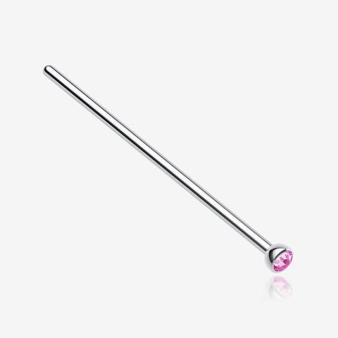 Press Fit Gem Top Steel Fishtail Nose Stud Ring-Light Pink