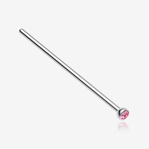 Press Fit Gem Top Steel Fishtail Nose Stud Ring-Pink