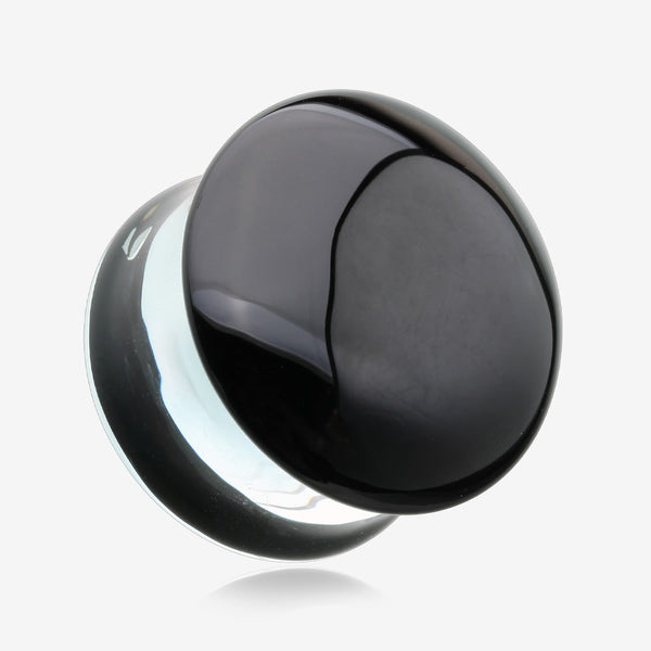 A Pair of Convex Black Front Glass Double Flared Ear Gauge Plug 