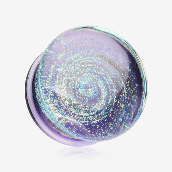 A Pair of Lavender Galaxy Milky Way Glass Double Flared Plug-Lavender/Rainbow