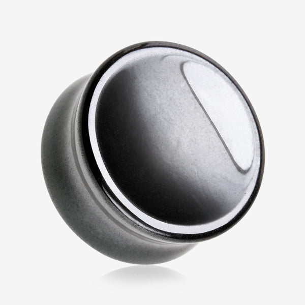 A Pair of Hematite Concave Stone Double Flared Plug-Black