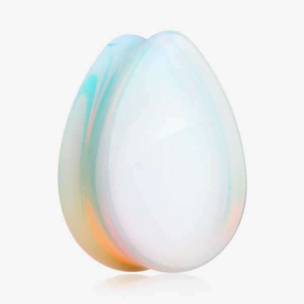 A Pair of Opalite Stone Teardrop Double Flared Ear Gauge Plug