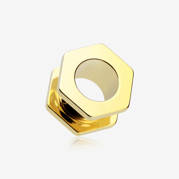 A Pair of Gold PVD Hexa Bolt Screw-Fit Ear Gauge Tunnel Plug-Gold