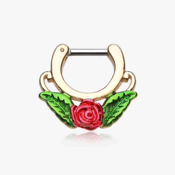 Golden Rose Blossom Icon Septum Clicker-Green/Red