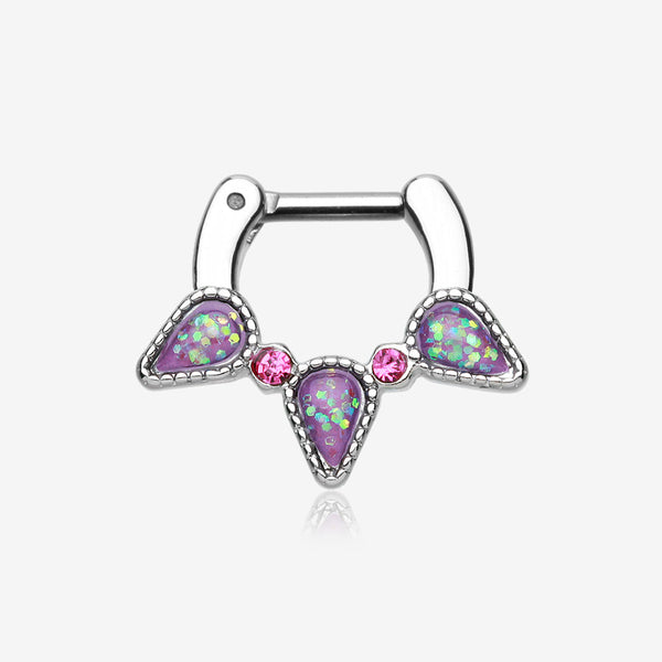 Opal Sparkle Trident Septum Clicker-Purple