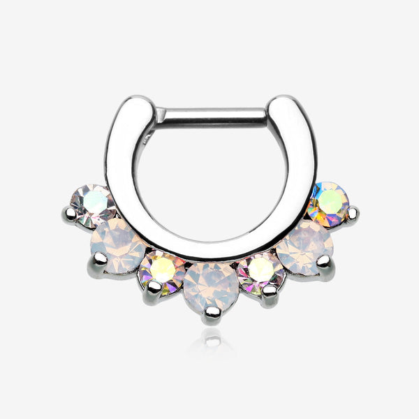 Opalite Sparkle Deuce Septum Clicker Ring-Aurora Borealis/White