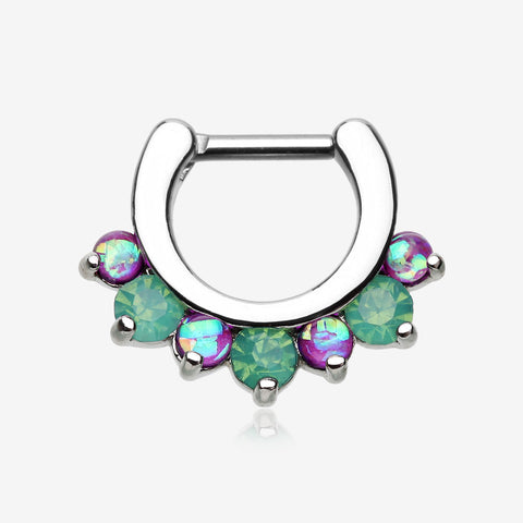 Opal Sparkle Deuce Septum Clicker Ring-Green/Purple