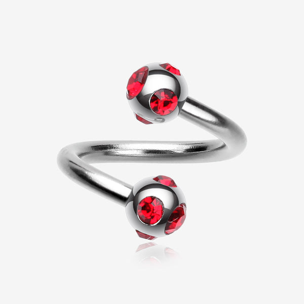 Aurora Gem Ball Steel Twist Spiral Ring-Red