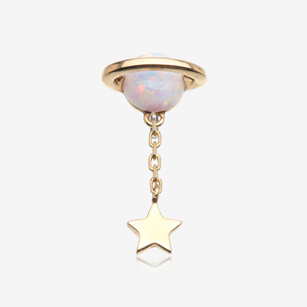 14 Karat Gold OneFit Threadless Fire Opal Planet Chained Dangle Star Top Part