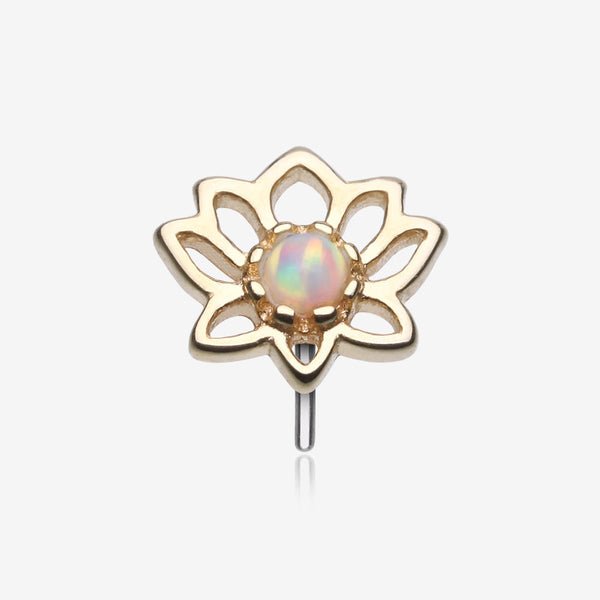 14 Karat Gold OneFit Threadless Lotus Blossom Fire Opal Sparkle Top Part-White Opal