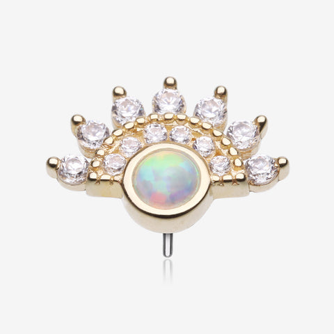 14 Karat Gold OneFit Threadless Majestic Sparkle Fire Opal Arc Top Part-White Opal/Clear Gem