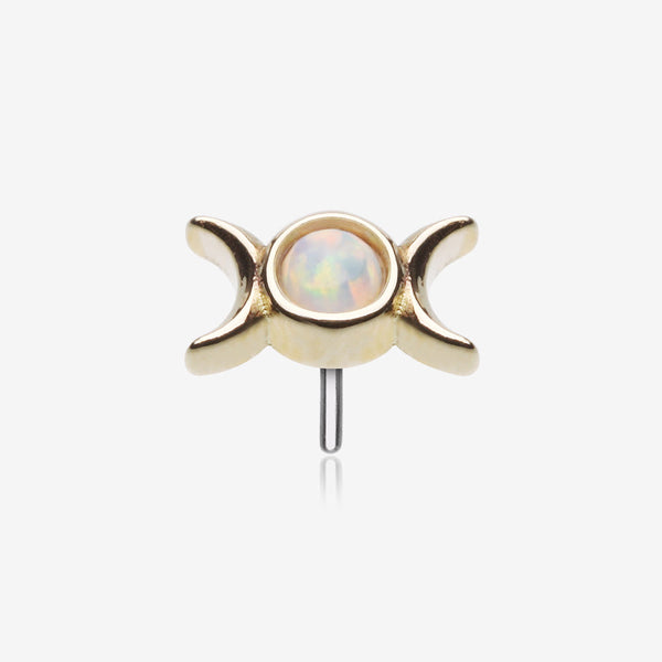 14 Karat Gold OneFit Threadless Triple Goddess Fire Opal Moon Top Part-White Opal