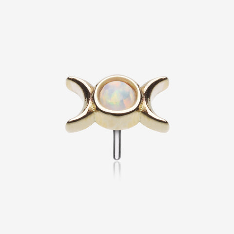 14 Karat Gold OneFit Threadless Triple Goddess Fire Opal Moon Top Part-White Opal