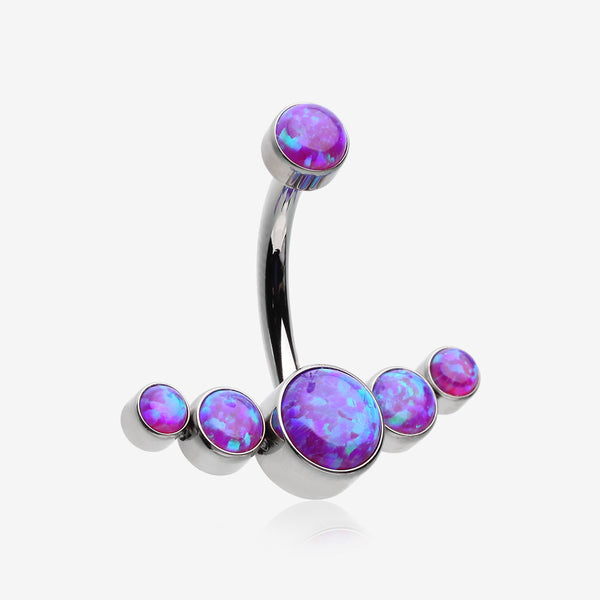 Implant Grade Titanium Internally Threaded Journey Curve Fire Opal Sparkle Belly Button Ring-Purple Opal