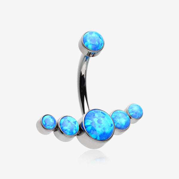 Implant Grade Titanium Internally Threaded Journey Curve Fire Opal Sparkle Belly Button Ring-Blue Opal