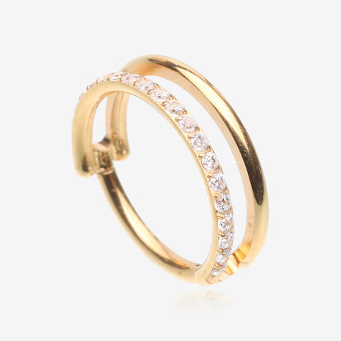 Pure24K Implant Grade Titanium Double Hoop Single Lined Sparkle Seamless Clicker Hoop Ring