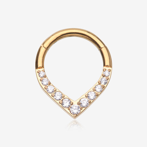 Pure24K Implant Grade Titanium Sparkle Chevron Teardrop Clicker Hoop Ring-Clear Gem