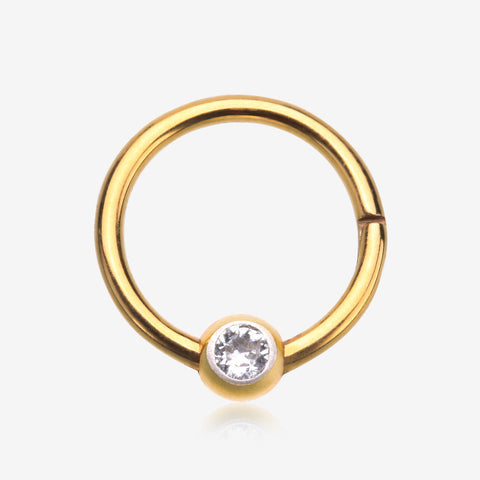 Pure24K Implant Grade Titanium Front Gem Ball CBR Style Seamless Clicker Hoop Ring-Clear Gem