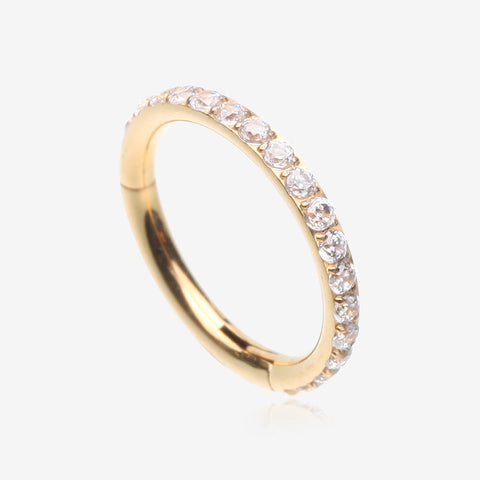 Pure24K Implant Grade Titanium Brilliant Sparkle Gems Lined Seamless Clicker Hoop Ring-Clear Gem