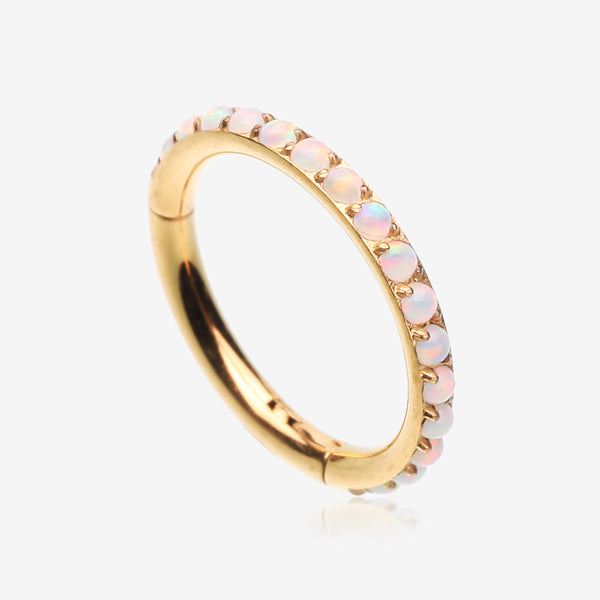 Pure24K Implant Grade Titanium Brilliant Sparkle Opal Lined Seamless Clicker Hoop Ring-White Opal