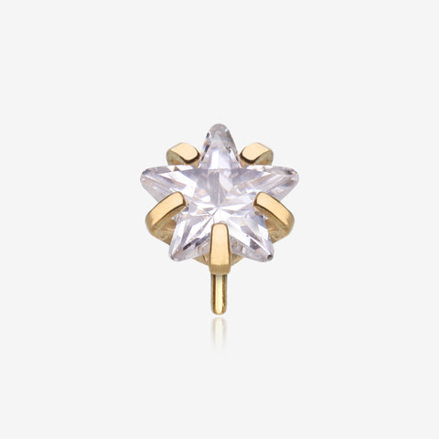 Pure24K Implant Grade Titanium OneFit Threadless Star Gem Sparkle Prong Top Part-Clear Gem