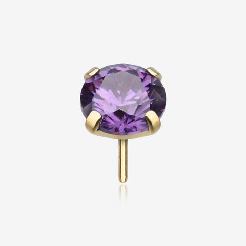 Pure24K Implant Grade Titanium OneFit Threadless Amethyst CZ Prong Set Birthstone Gem Top Part