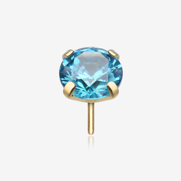 Pure24K Implant Grade Titanium OneFit Threadless Aquamarine CZ Prong Set Birthstone Gem Top Part