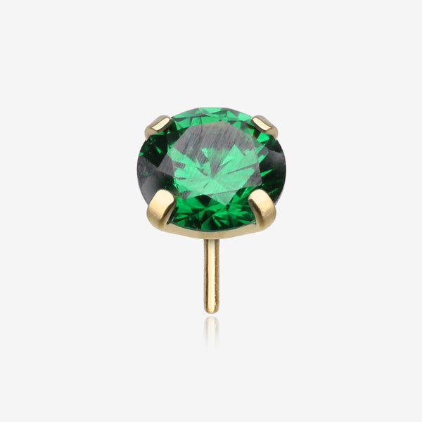 Pure24K Implant Grade Titanium OneFit Threadless Emerald CZ Prong Set Birthstone Gem Top Part